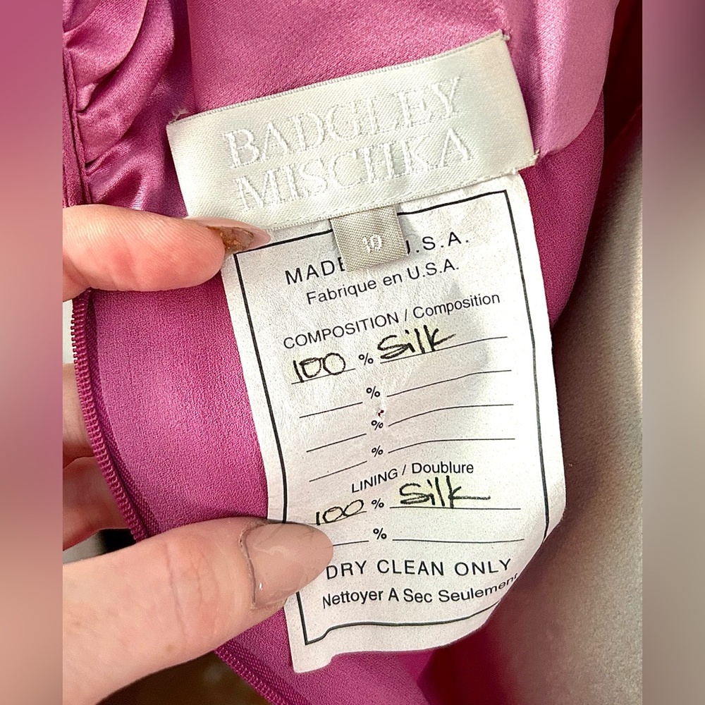 Badgley Mischka Rose Pink Knotted Silk Gown, Size 10 - Picture 15 of 16